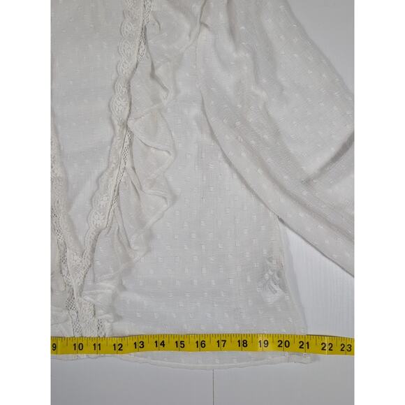 Zara Women’s M White Sheer Polka Dot Lace Ruffle Long Sleeve Blouse Boho Cottage - Picture 8 of 11